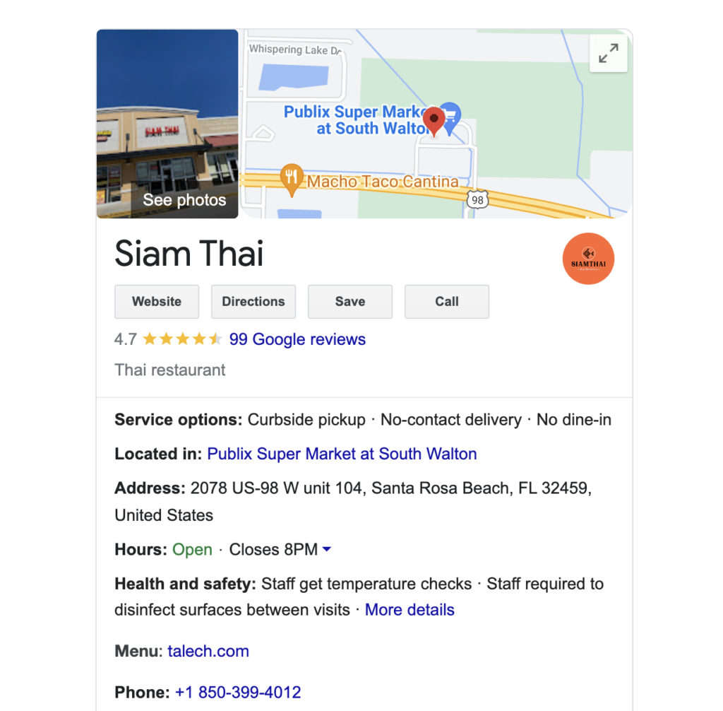 Siam Thai restaurant on 30a