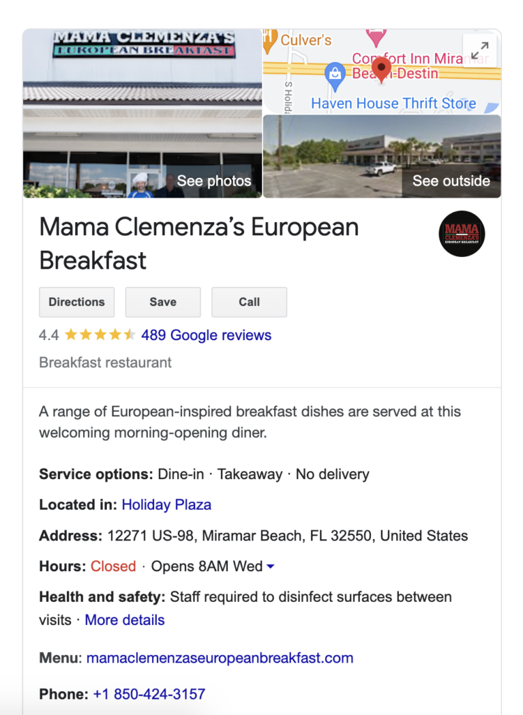 Mama Clemenza's in miramar beach